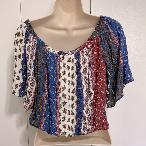 BLEUH CIEL On or Off Shoulder Short Sleeve Boho Bohemian Blouse Womans Medium - Picture 9 of 12